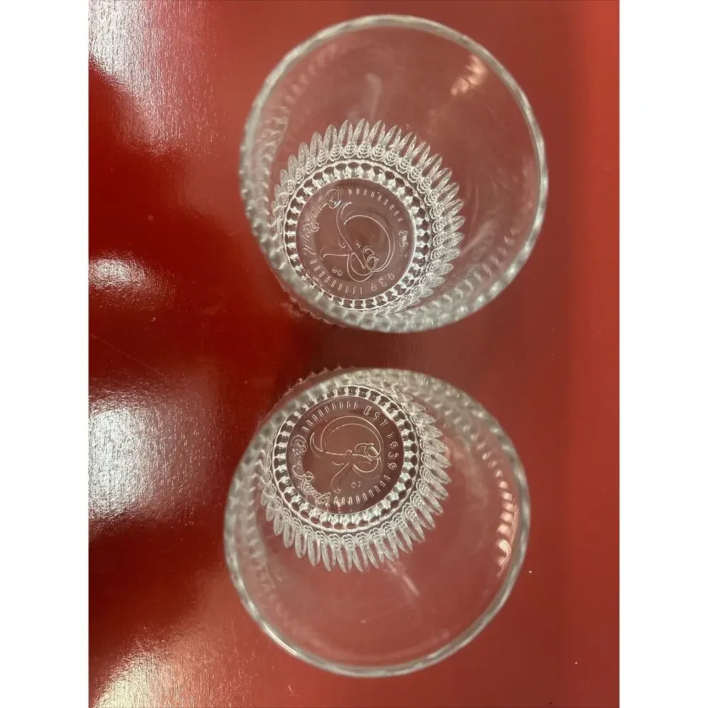 2 Crown Royal Royal Diamond Cut Embossed‎ Whiskey Rocks Glass Made In Italy Set
